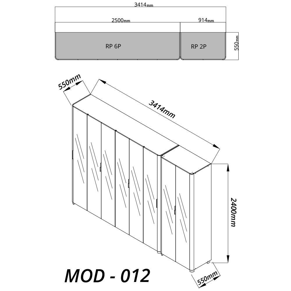 Guarda-Roupa Modulado Reflecta Innova 8 Portas 341,4cm x 240cm Mod 012 100% MDF Bege/Off White