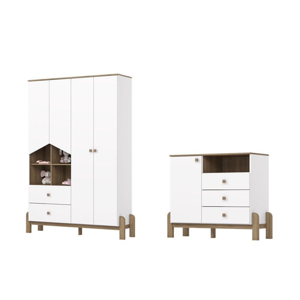 Conjunto Quarto Infantil Guarda-Roupa e Cômoda Yuri Branco/Jequitibá Espresso Móveis