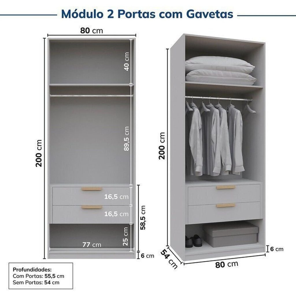 Guarda-Roupa Modulado de Canto 3 Peças 6 Portas Jade CabeCasa MadeiraOriginals