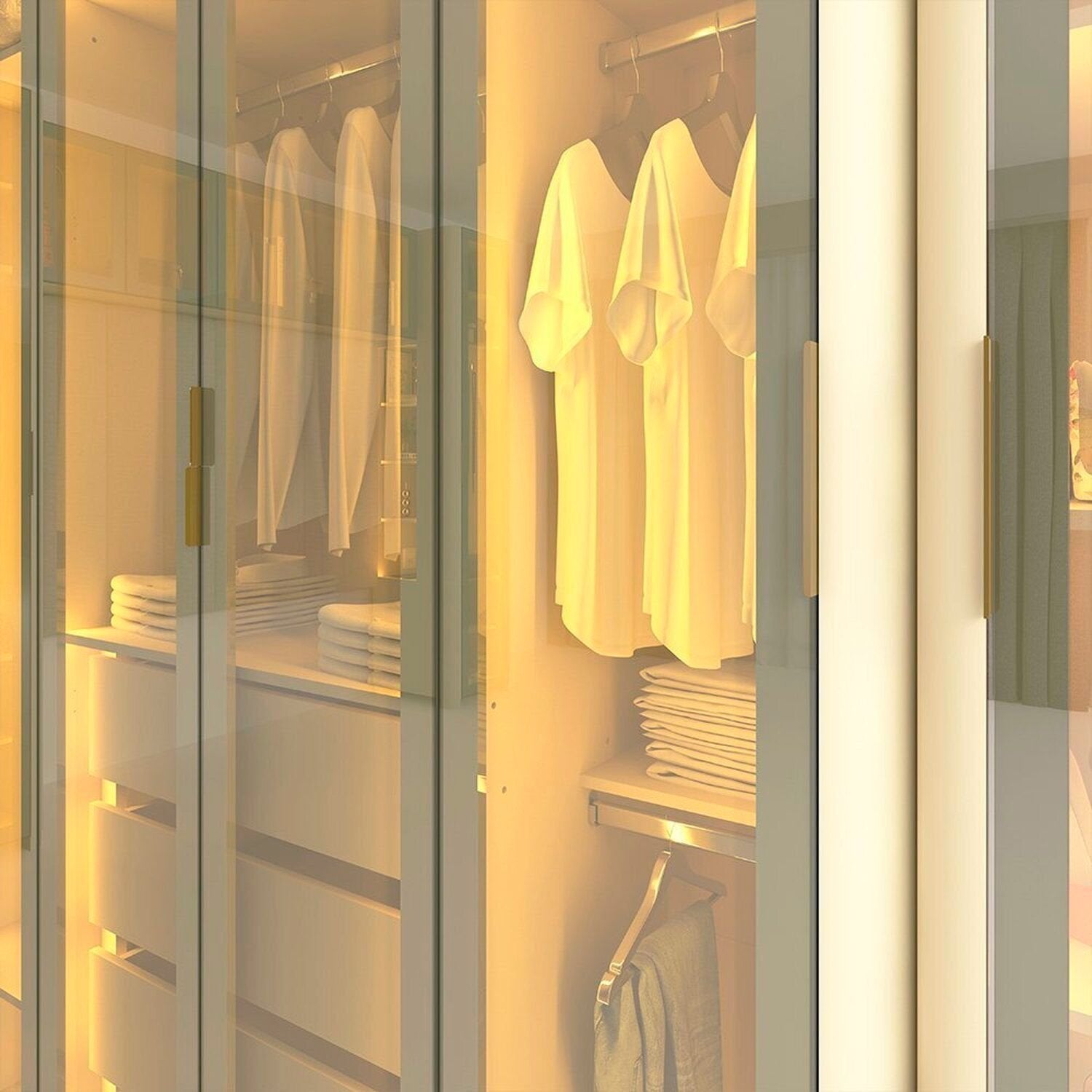 Guarda-Roupa Modulado Reflecta Innova 100% MDF Bege/Off White 339,2cm x 240cm Mod 015 Gelius Móveis