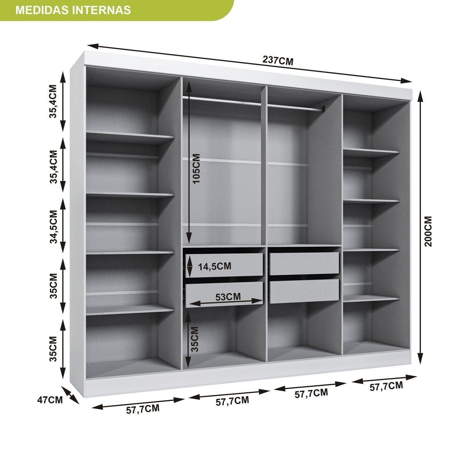 Guarda-Roupa Casal com Espelho 8 Portas 4 Gavetas Paris Maxel Branco
