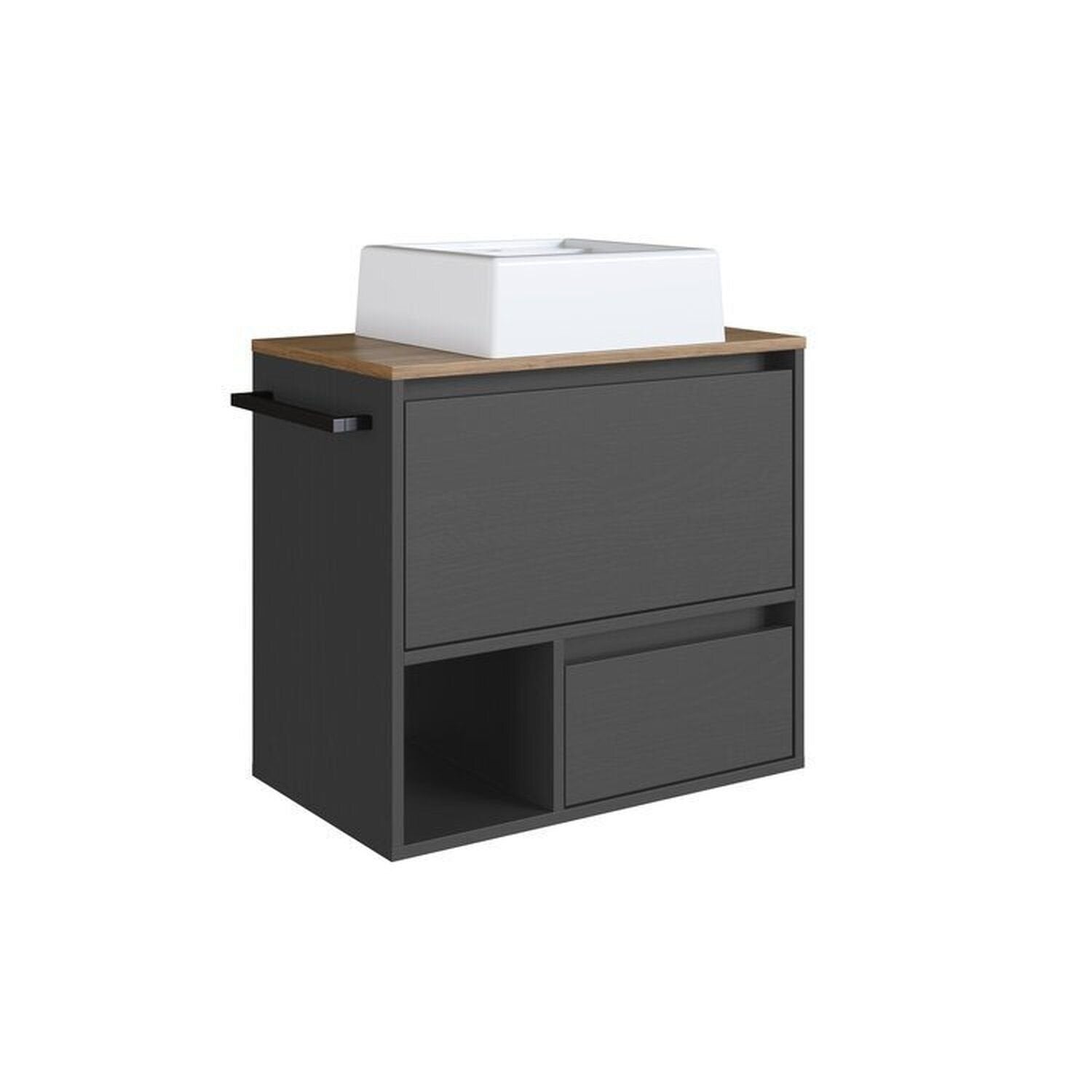 Conjunto para Banheiro Gabinete Suspenso com Cuba e Espelheira Prodecor CJ8050.20 60cm Preto/Mel/Grafite