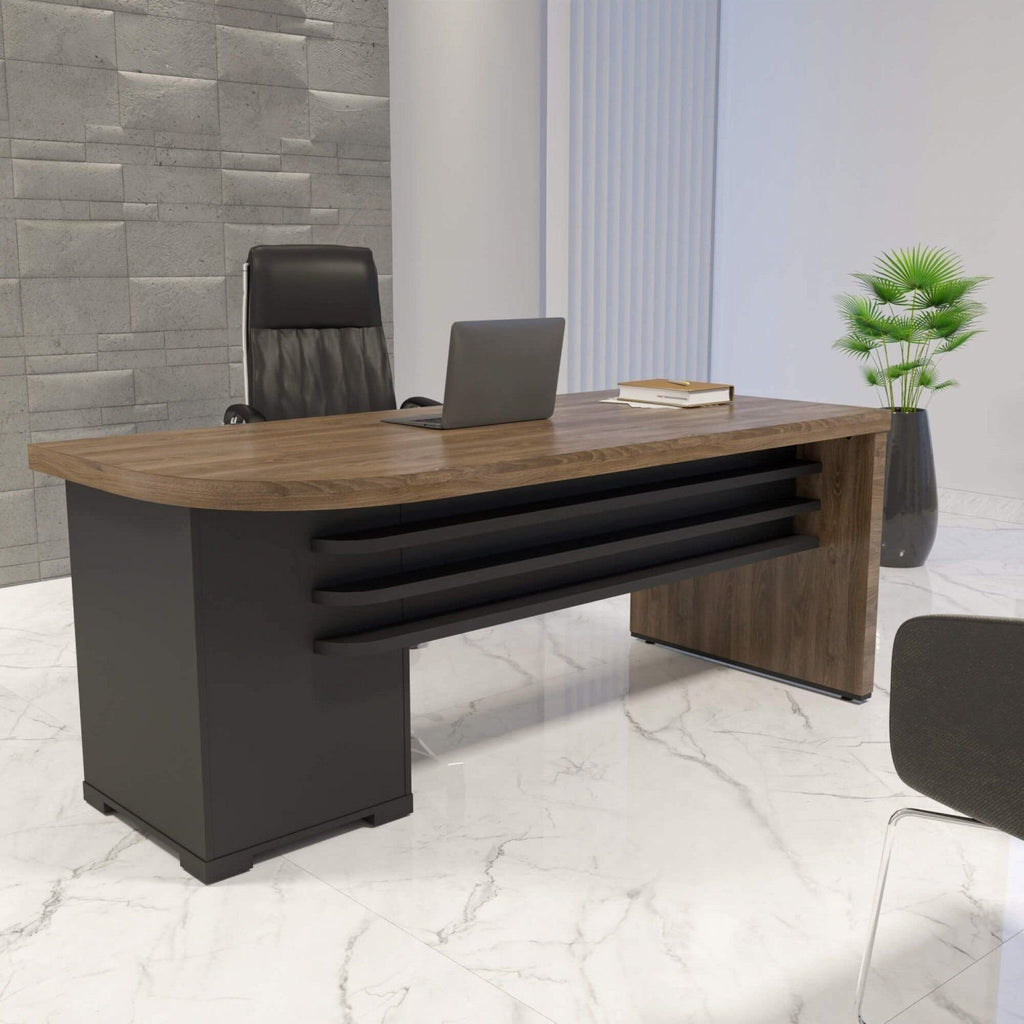 Escrivaninha Mesa Escritório Tamburato 4 Gavetas Lado Direito 180cm Marrom/Charuto/Preto Artany
