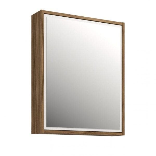 Armário Aéreo para Banheiro 1 Porta com Espelho Gael Móveis Bosi 54,9cm Nogal/Branco