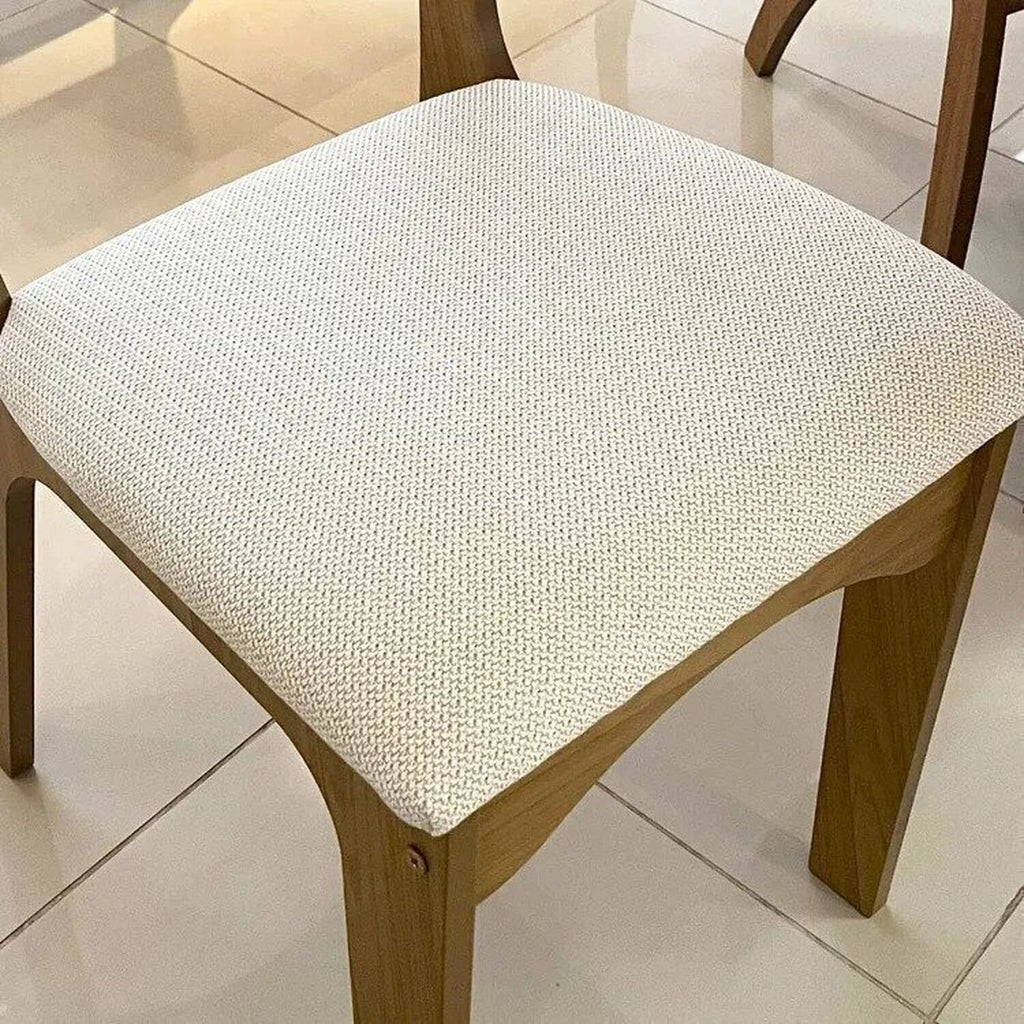 Conjunto Sala de Jantar Mesa Oval Tampo MDF com 6 Cadeiras Estofadas Bolonha Dalla Costa Off White/Freijó