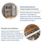 Penteadeira MDF 9 Gavetas com Espelho e LED Foscarini 8402 Bege/Argila/Carvalho Hanover