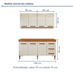 Cozinha Completa Modulada Atenas Kaiki Móveis 7 Portas 3 Gavetas Balcão Aéreo MDP Branco