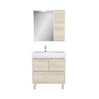 Conjunto para Banheiro Gabinete Suspenso com Cuba e Espelheira LED Malibu Ozini 80cm Branco/Legno Crema