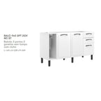 Balcão de Cozinha em Aço 3 Portas 2 Gavetas 140cm com Nicho Toalheiro sem Tampo New Premium Itatiaia Branco