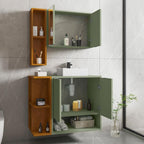 Conjunto para Banheiro Gabinete Suspenso com Cuba e Espelheira Ibiza Móveis Bechara 70cm Pistache/Naturale
