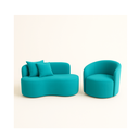 Conjunto Sala de Estar Gaia 1 Poltrona Sofá Curvo Orgânico Suede Azul Marinho MD Montanaris Decor