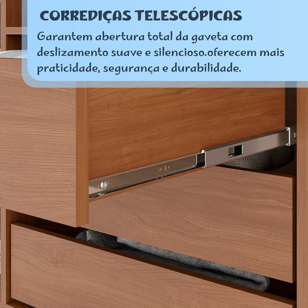 Conjunto Quarto Infantil Guarda-Roupa 4 Portas 3 Gavetas e Cômoda 8 Gavetas Alice Espresso Móveis Marrom/Cinamomo/Off White