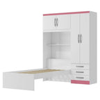 Conjunto Infantil Guarda-Roupa com Cama Lisboa 4 Portas e 3 Gavetas com Cômoda Carla 4 Gavetas MX Móveis Branco/Rosa