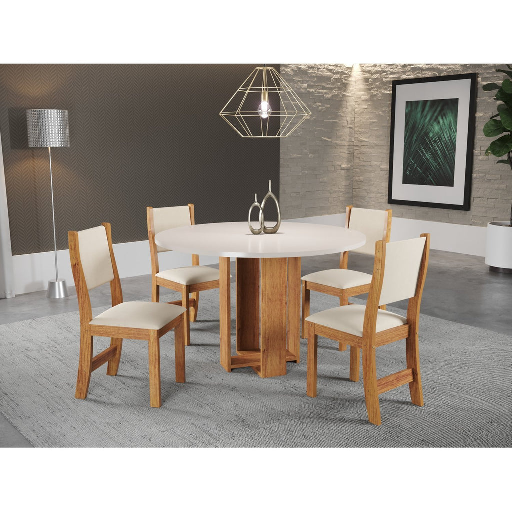 Conjunto Sala de Jantar Mesa Redonda com 4 Cadeiras Jady e Sol Viero Bege/Mel/Blonde