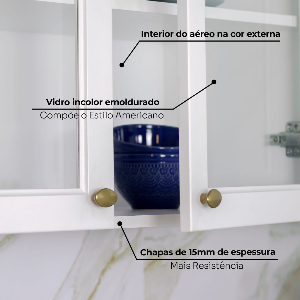 Armário Aéreo 3 Portas 120cm Americana Henn Branco/HP
