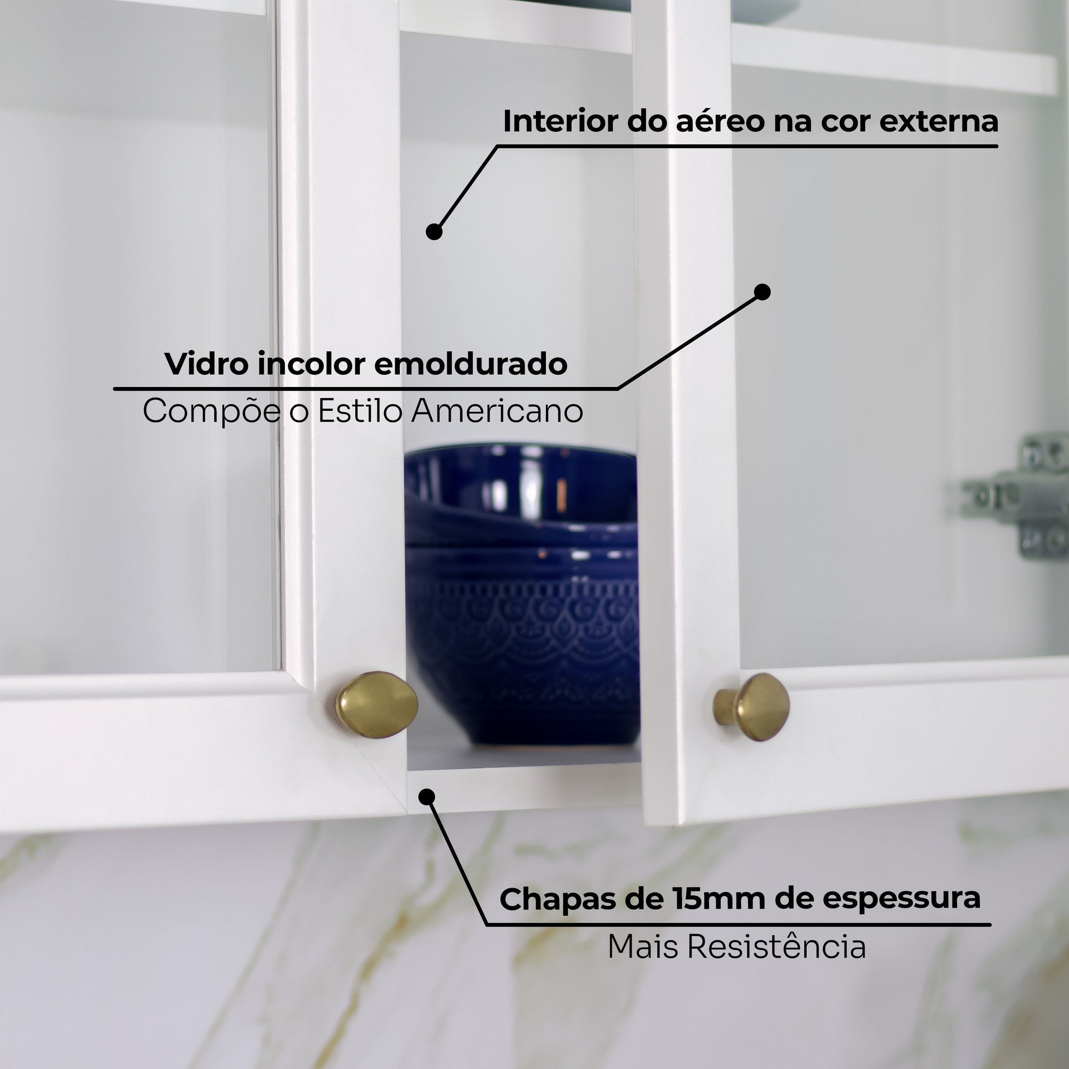 Armário Aéreo 3 Portas 120cm Americana Henn Branco/HP