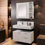 Conjunto para Banheiro Bancada em Porcelanato com Cuba Esculpida, Armário e Espelheira Ripy Bumi 80cm Branco