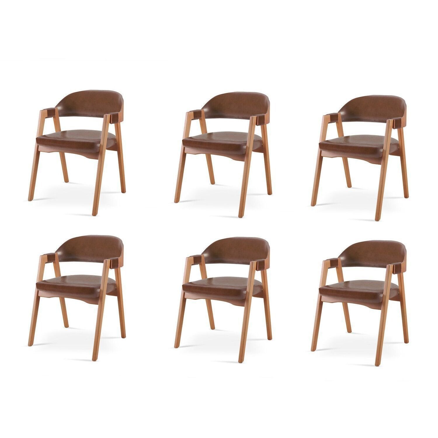 Kit 6 Cadeiras Sala de Jantar Estofadas com Braços Linho Madeira Gaia Yescasa