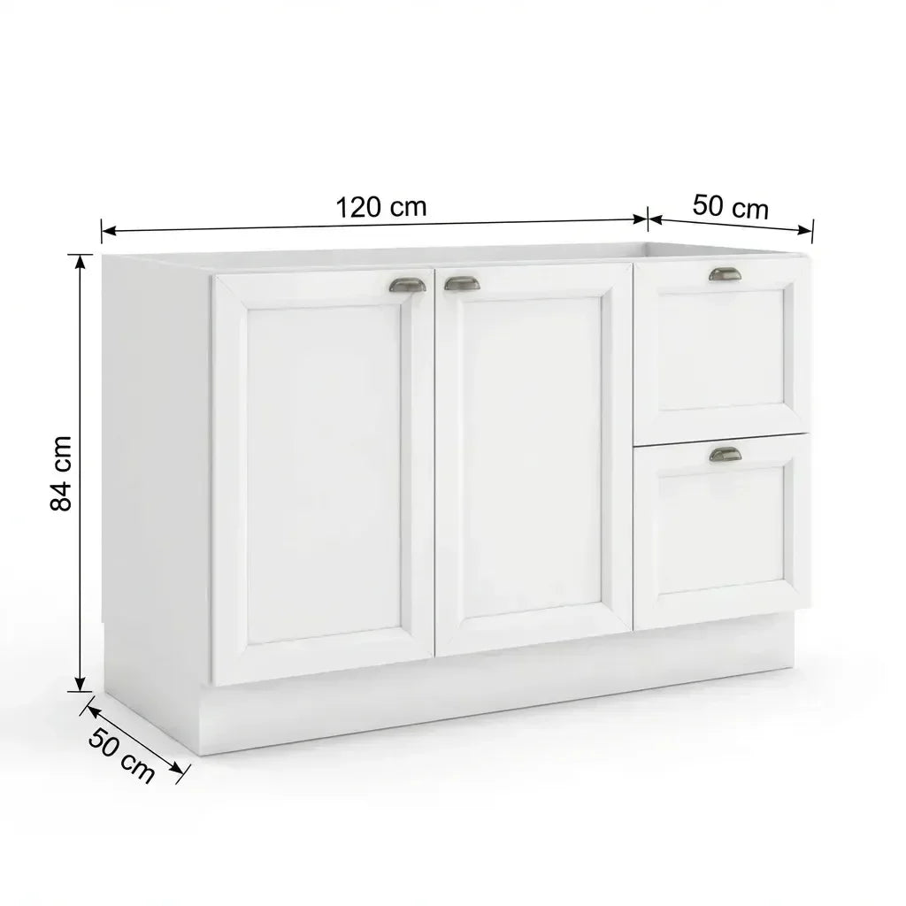 Balcão para Pia 2 Portas 2 Gavetas 120cm sem Tampo Unna Yescasa Branco