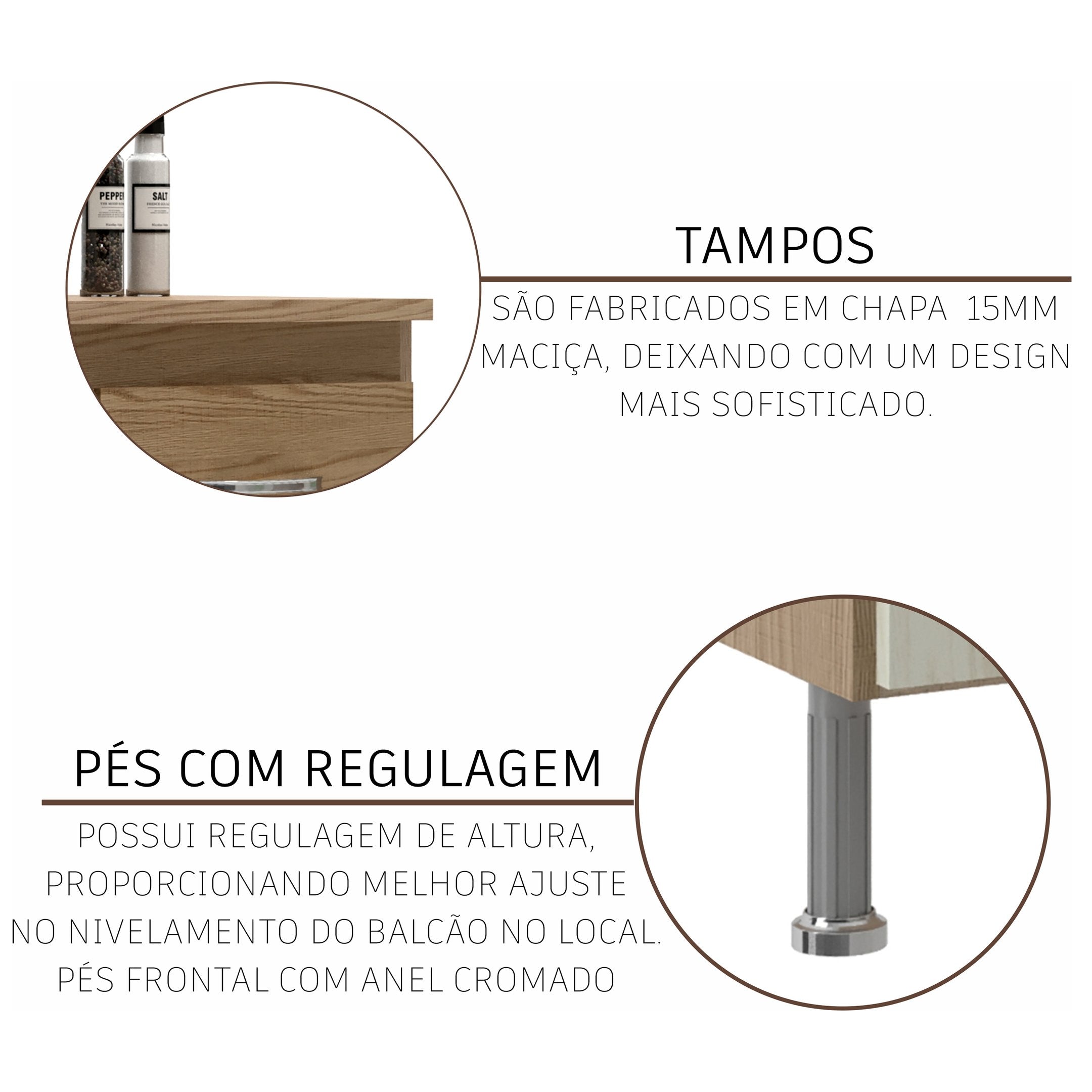 Cozinha Completa Fidelitá Paris 7 Peças 600cm 16 Portas 6 Gavetas com Tampo Nogal/Salinas 600x53x204,5cm
