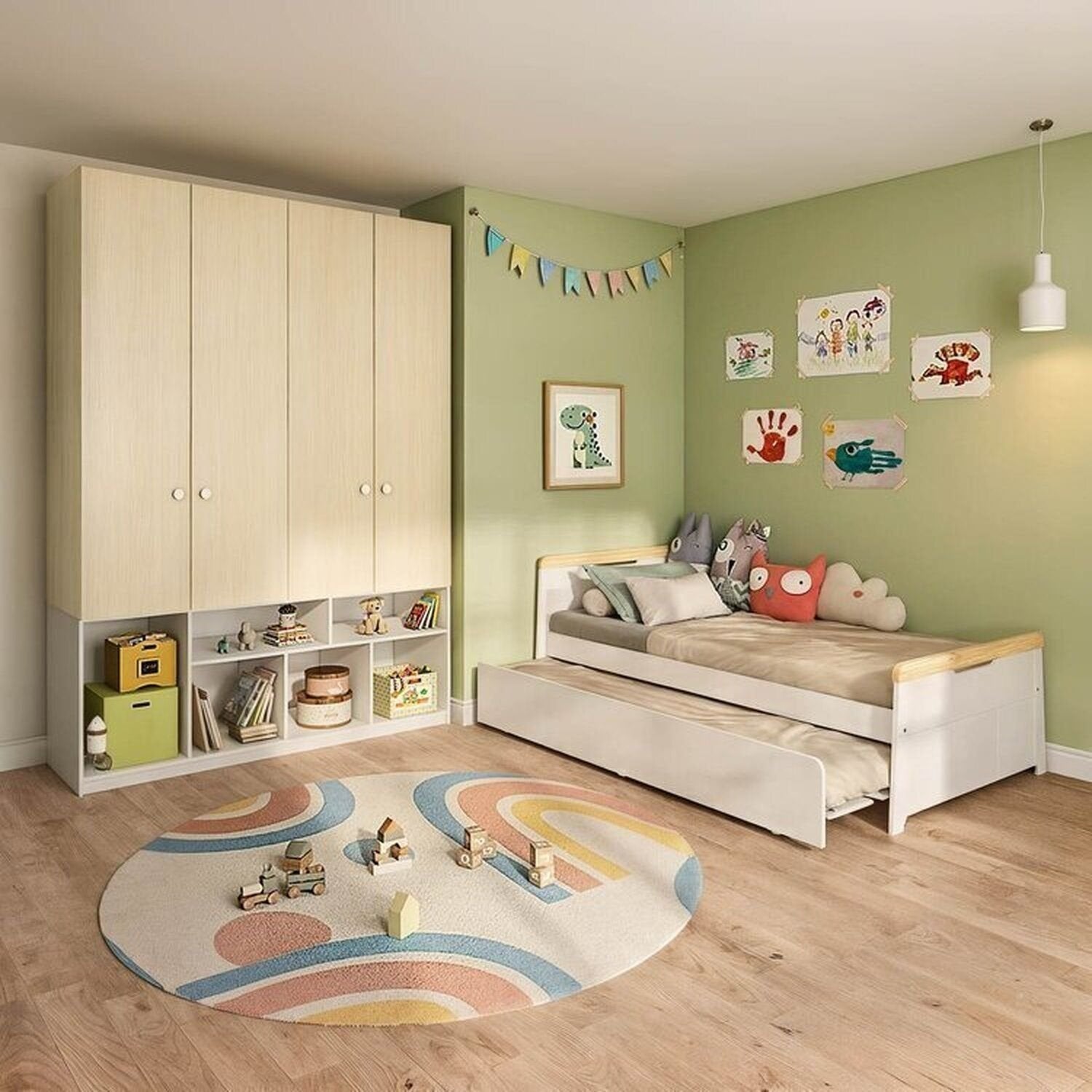 Quarto Completo com Guarda-Roupa Curió e Bicama Petit Casatema MadeiraOriginals Branco/Mel
