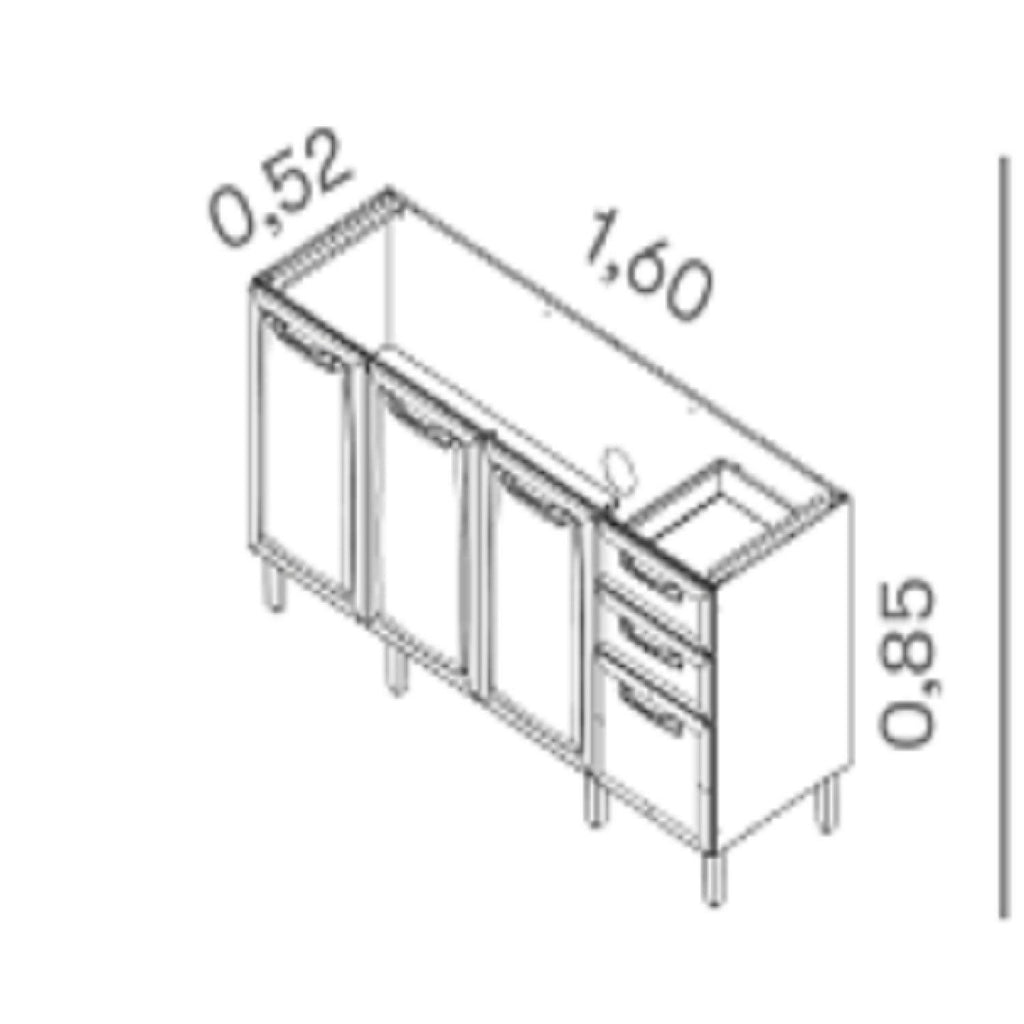 Balcão Cozinha em Aço 4 Portas 2 Gavetas 160cm sem Tampo New Premium Itatiaia Branco