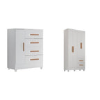 Quarto Bebê Infantil com Guarda-Roupa 4 Portas e 2 Gavetas com Cômoda 4 Gavetas e 1 Porta Aconchego Móveis Leão Branco