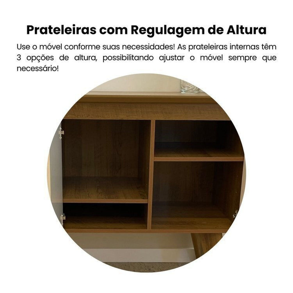 Conjunto 3 Peças Sala de Estar Mesa de Centro Lucca Buffet Oásis Rack Lumina Pinho/Off White Artely