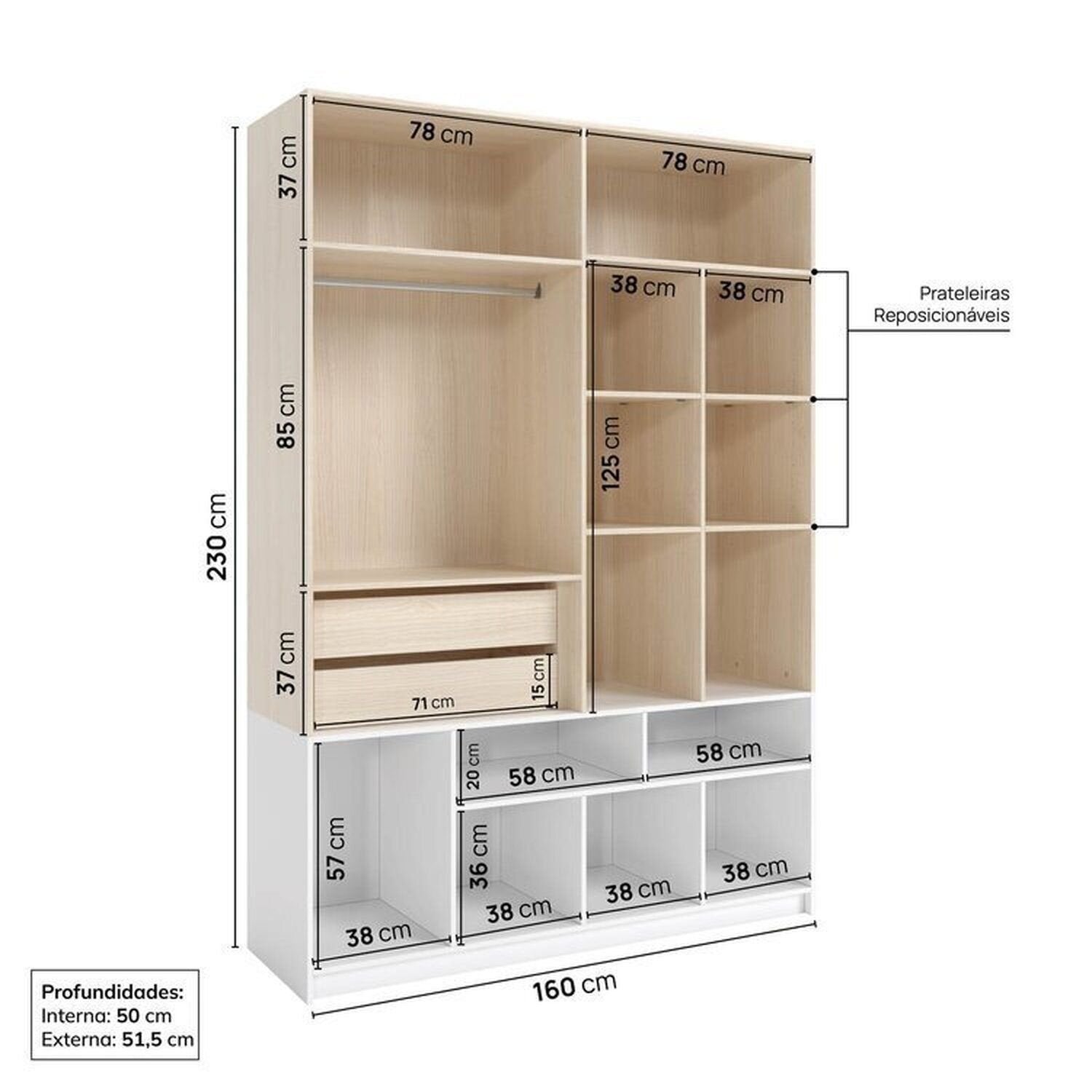 Quarto Completo com Guarda-Roupa Curió e Bicama Petit Casatema MadeiraOriginals Branco/Mel