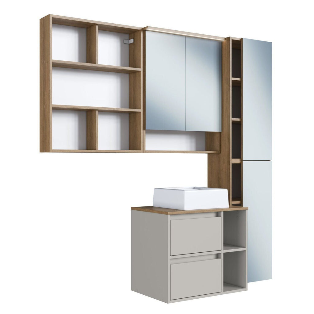 Conjunto para Banheiro Modulado 5 Peças com Iluminação LED e Cuba Yescasa 156cm Bege/Mel/Arenas