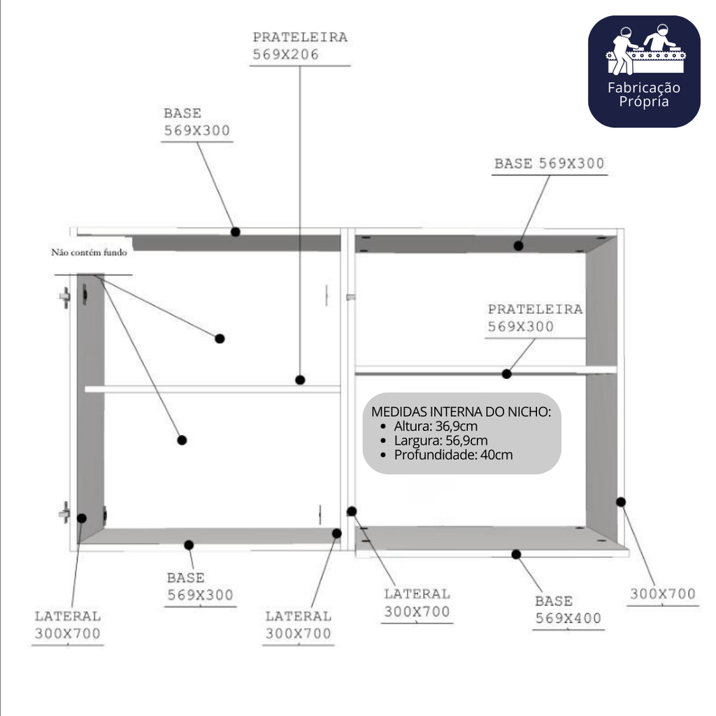Armário Aéreo para Cozinha 2 Portas 120cm Branco MDF Rafaro