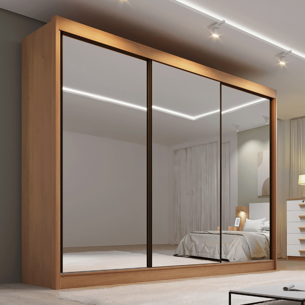 Guarda-Roupa Casal 3 Portas Espelhadas 6 Gavetas Qatar D Doro 100% MDF Marrom/Cinamomo