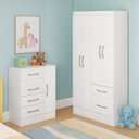 Quarto Infantil Completo Guarda-Roupa 4 Portas 2 Gavetas com Cômoda 4 Gavetas 1 Porta Ninho MDP Marrom/Castanho/Off White DiretoSim