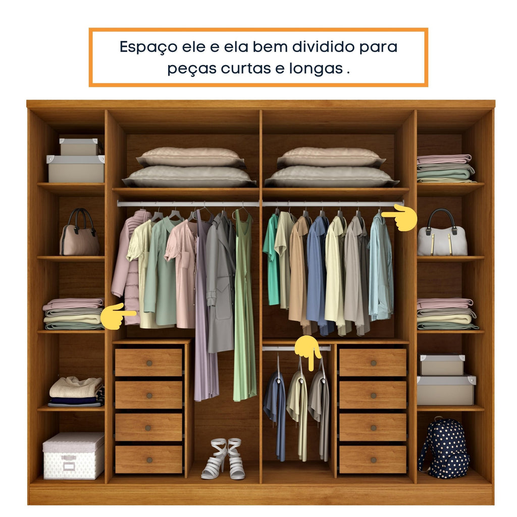 Guarda-Roupa Casal 6 Portas 8 Gavetas Portugal Yescasa 100% MDP/MDF Marrom/Cinamomo/Off White