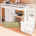 Cama Alta Beliche Office Infantil com Roupeiro e Escrivaninha Moon Yescasa Branco