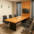 Conjunto Escritório Mesa de Reunião e Painel para TV F5 Office Freijó com Preto Casa Lar Fábrica