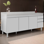 Balcão Gabinete Cozinha 180cm com Tampo Dallas Branco Lumil Móveis