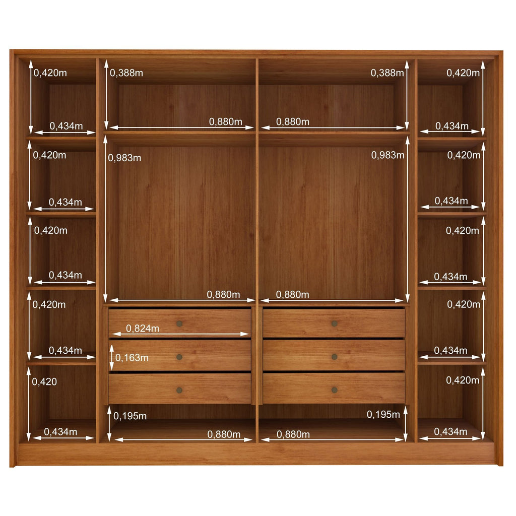 Guarda-Roupa Casal Ripado 6 Portas 6 Gavetas 275cm Yescasa Marrom/Cinamomo