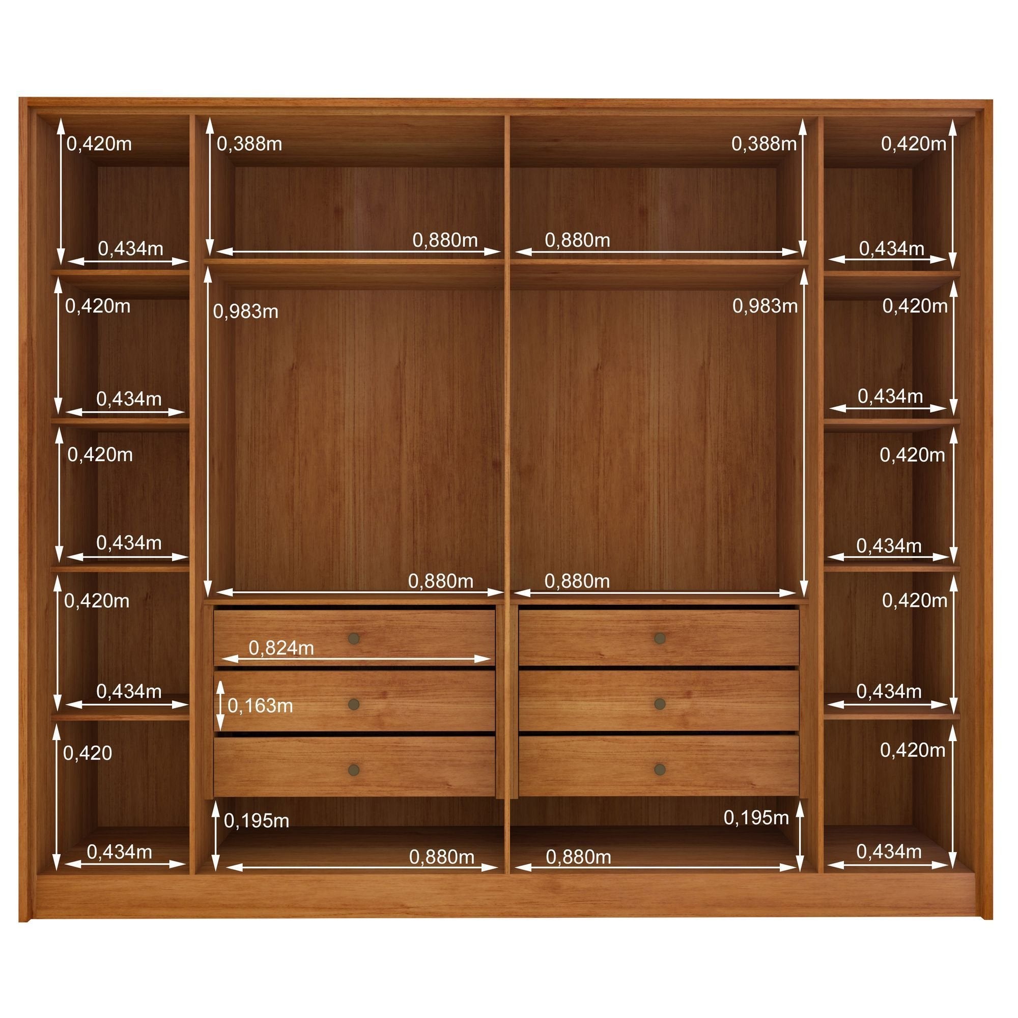Guarda-Roupa Casal Ripado 6 Portas 6 Gavetas 275cm Yescasa Marrom/Cinamomo