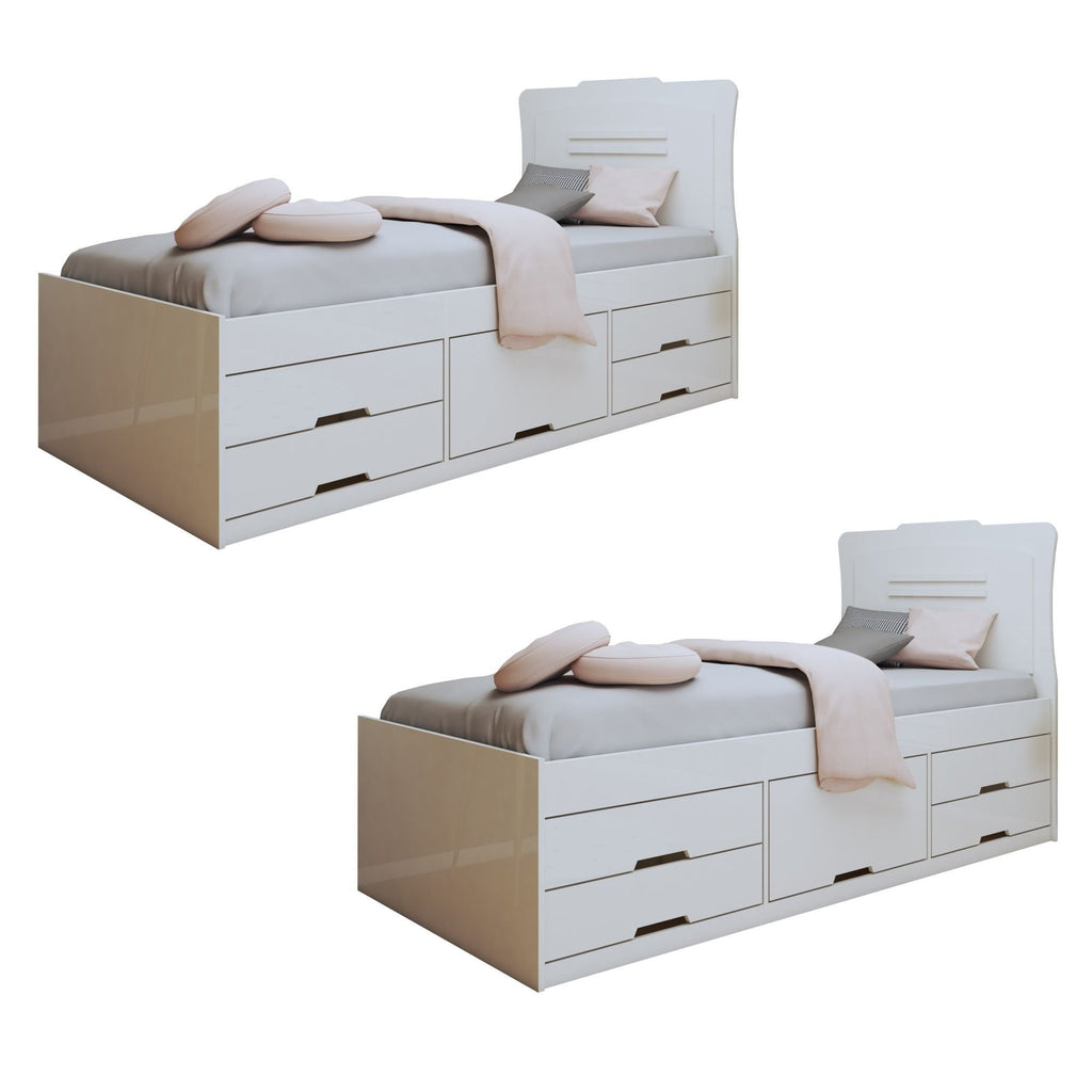 Conjunto 2 Cama Solteiro 5 Gavetas Júlia Conquista Móveis Branco