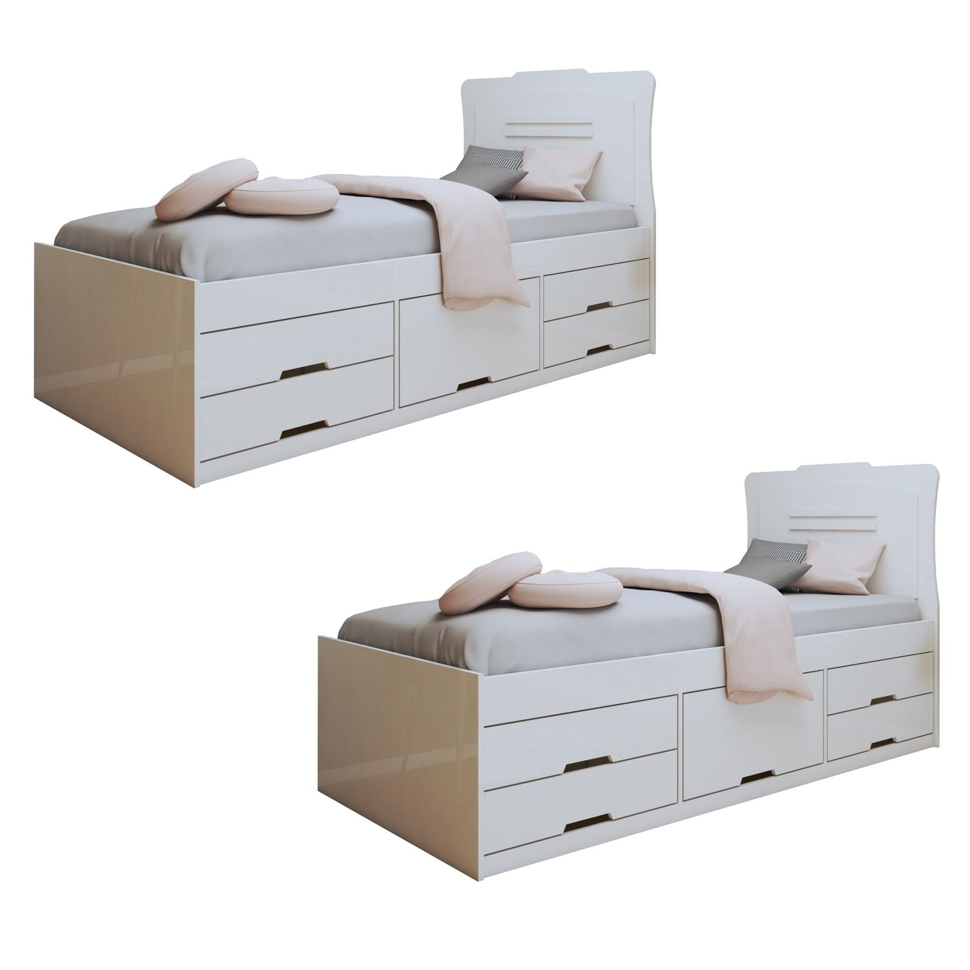Conjunto 2 Cama Solteiro 5 Gavetas Júlia Conquista Móveis Branco