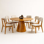 Conjunto Sala de Jantar 6 Lugares Lara Mesa Redonda 135cm e 6 Cadeiras Madeira Maciça Móveis Mundial