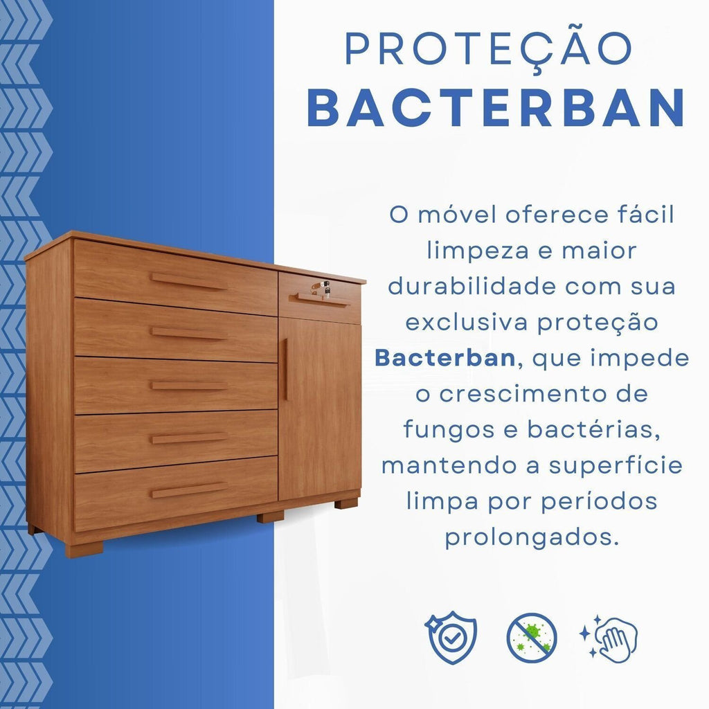Cômoda para Quarto 1 Porta 6 Gavetas Jade Espresso Móveis Marrom/Cinamomo