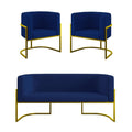Kit 2 Poltronas e Sofá 2 Lugares para Recepção Balaqui Suede Azul Marinho