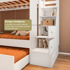 Beliche Adulto com Cama Auxiliar e Escada Multifuncional Moon Yescasa Branco