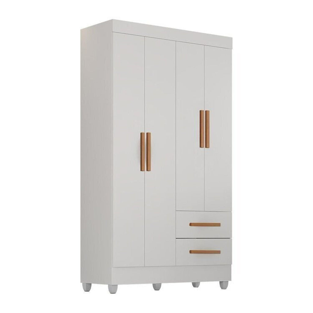 Quarto Bebê Infantil com Guarda-Roupa 4 Portas e 2 Gavetas com Cômoda 4 Gavetas e 1 Porta Aconchego Móveis Leão Branco
