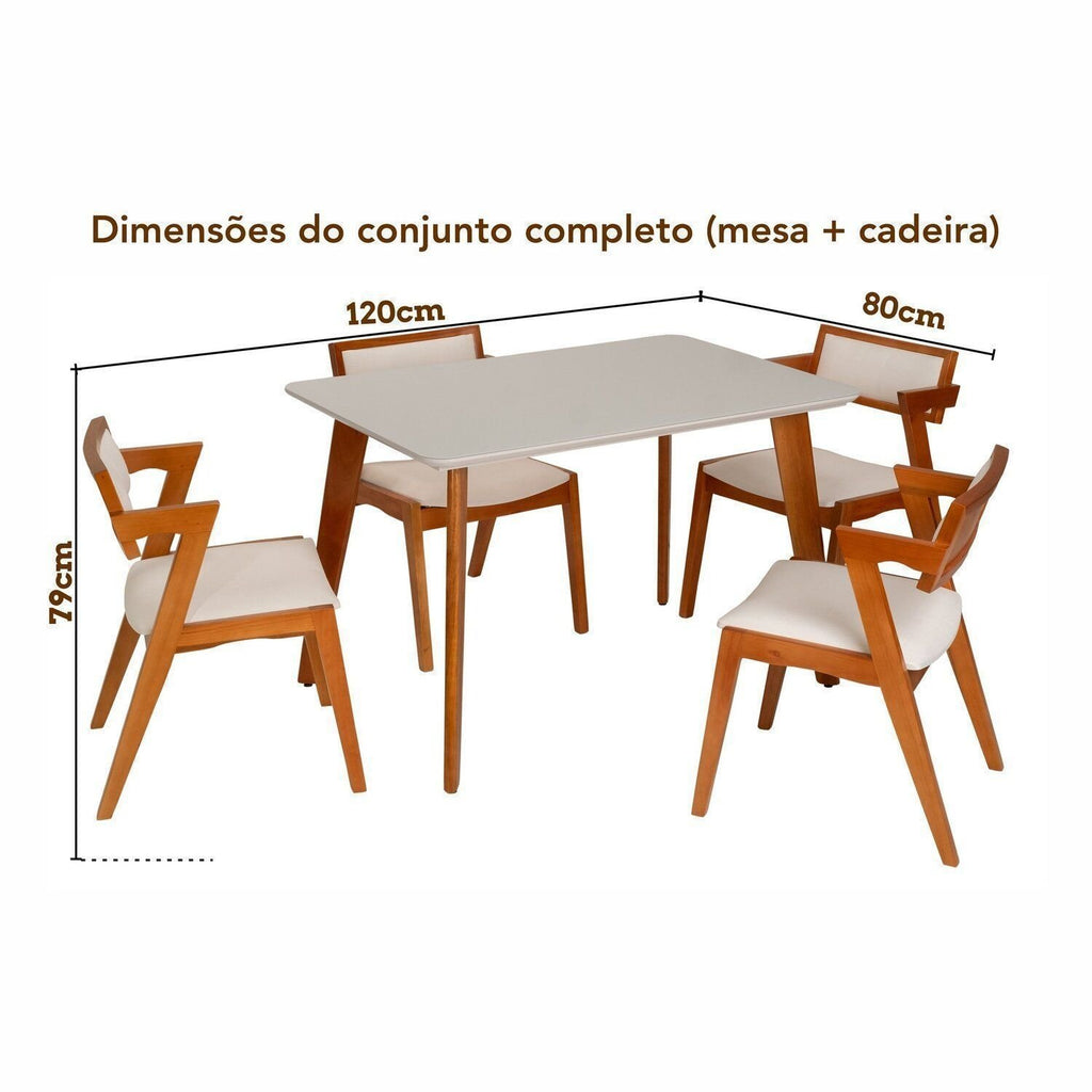 Conjunto Sala de Jantar Mesa Verona Tampo Vidro e MDF com 4 Cadeiras Ímola Authentic Off White Espresso Móveis