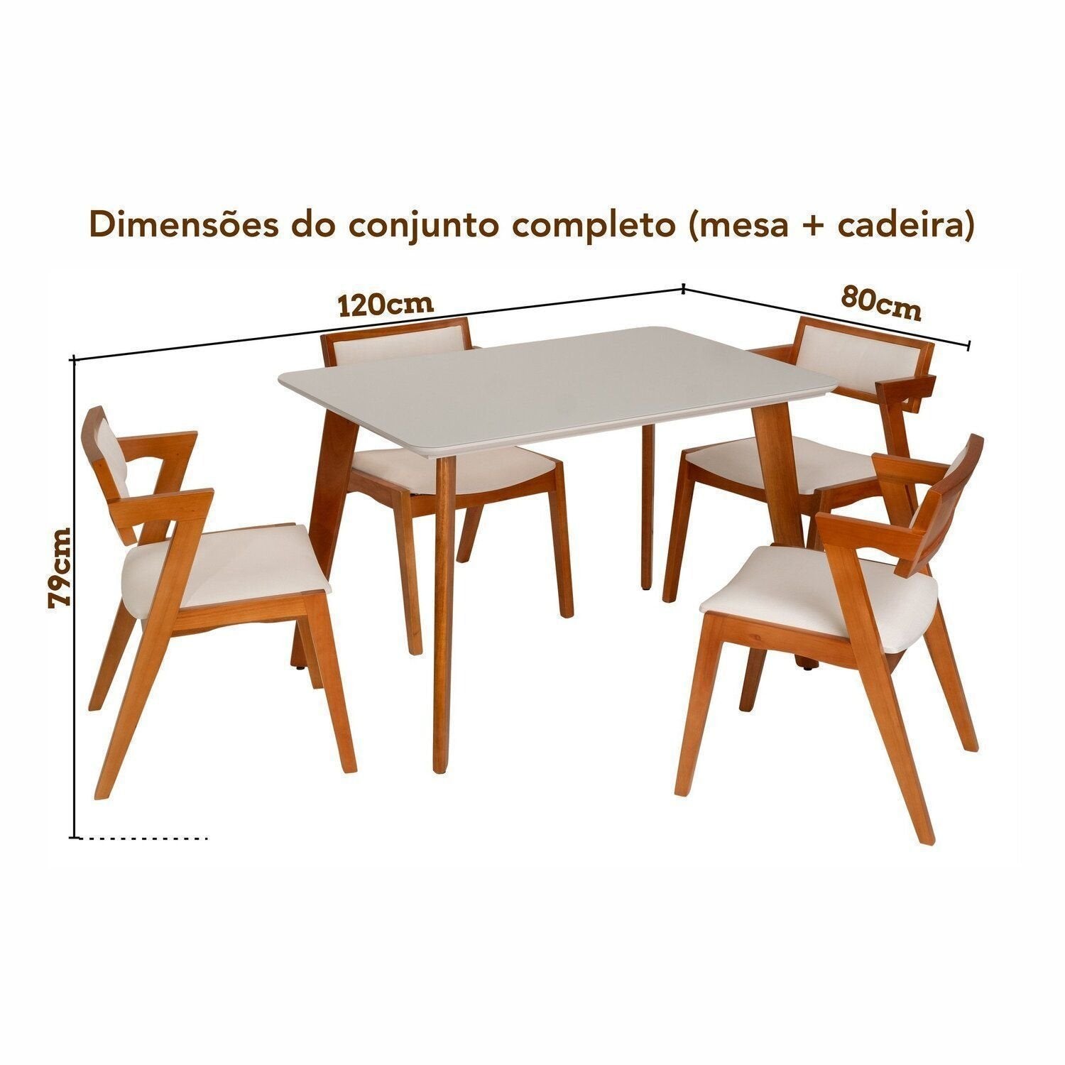 Conjunto Sala de Jantar Mesa Verona Tampo Vidro e MDF com 4 Cadeiras Ímola Authentic Off White Espresso Móveis