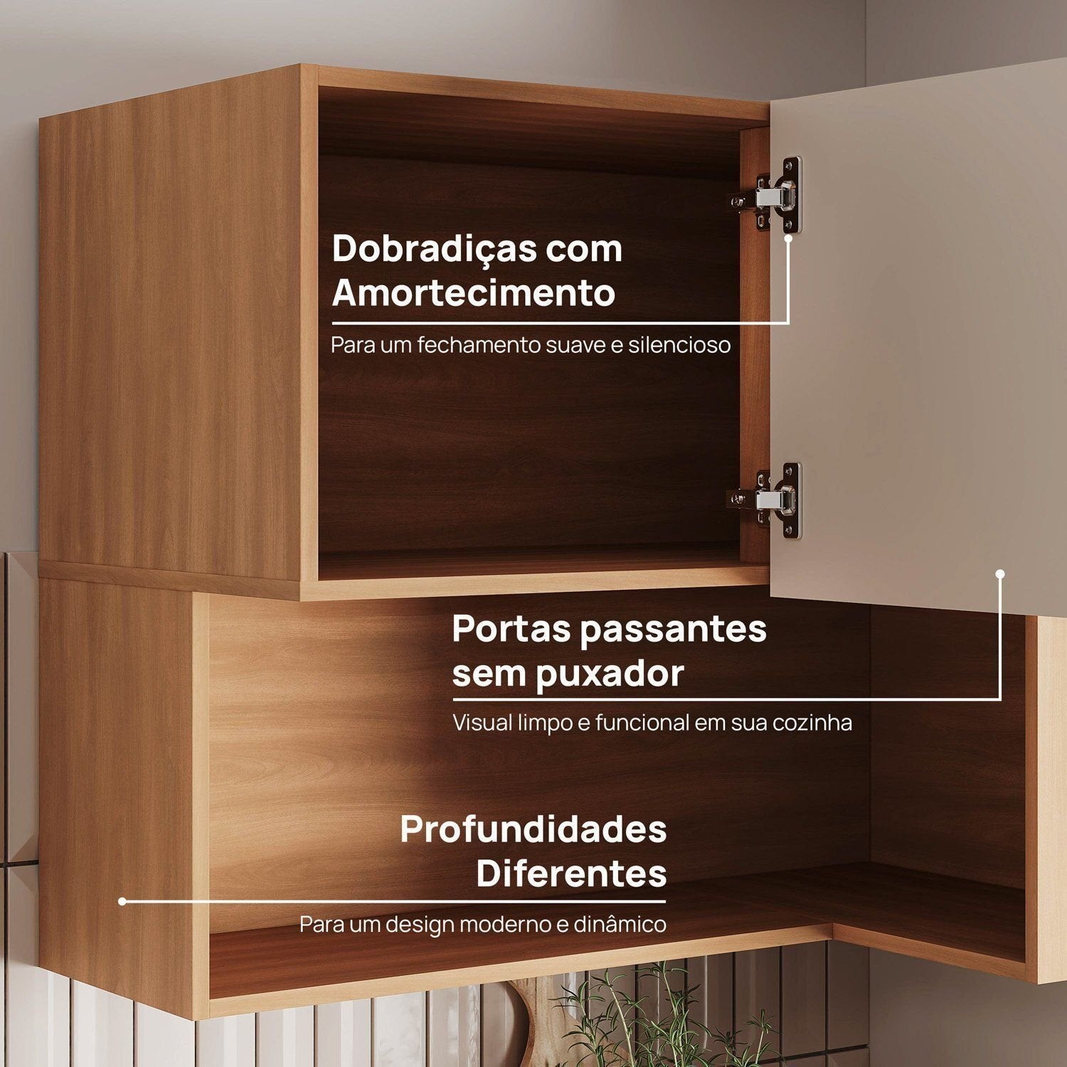 Armário Aéreo Canto Reto 1 Porta com Nicho 95cm Aroeira CabeCasa MadeiraOriginals Cinza/Sereno/Cedro