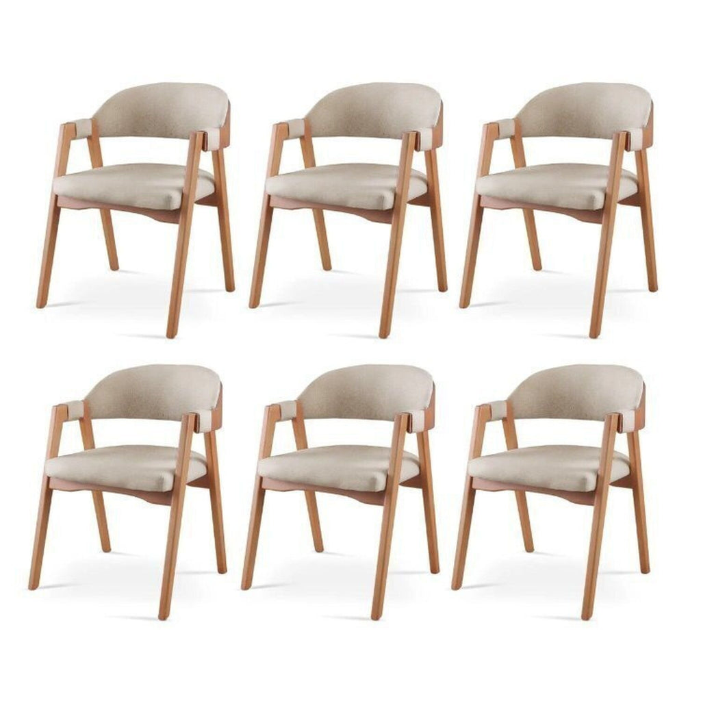 Conjunto Mesa de Jantar Orgânica 200cm com Cadeiras Estofadas Gaia Yescasa Bege/Freijó